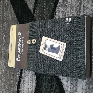 BEARPAW EMBROIDERED LOGO GRAY KNIT WOOD BUTTONS ACCENTS BOOT-TOPPERS